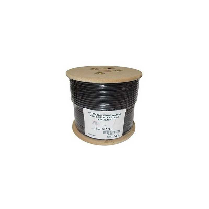 Cable coaxial multifilar RG58AU, malla de cobre, 50 ohms, color negro.